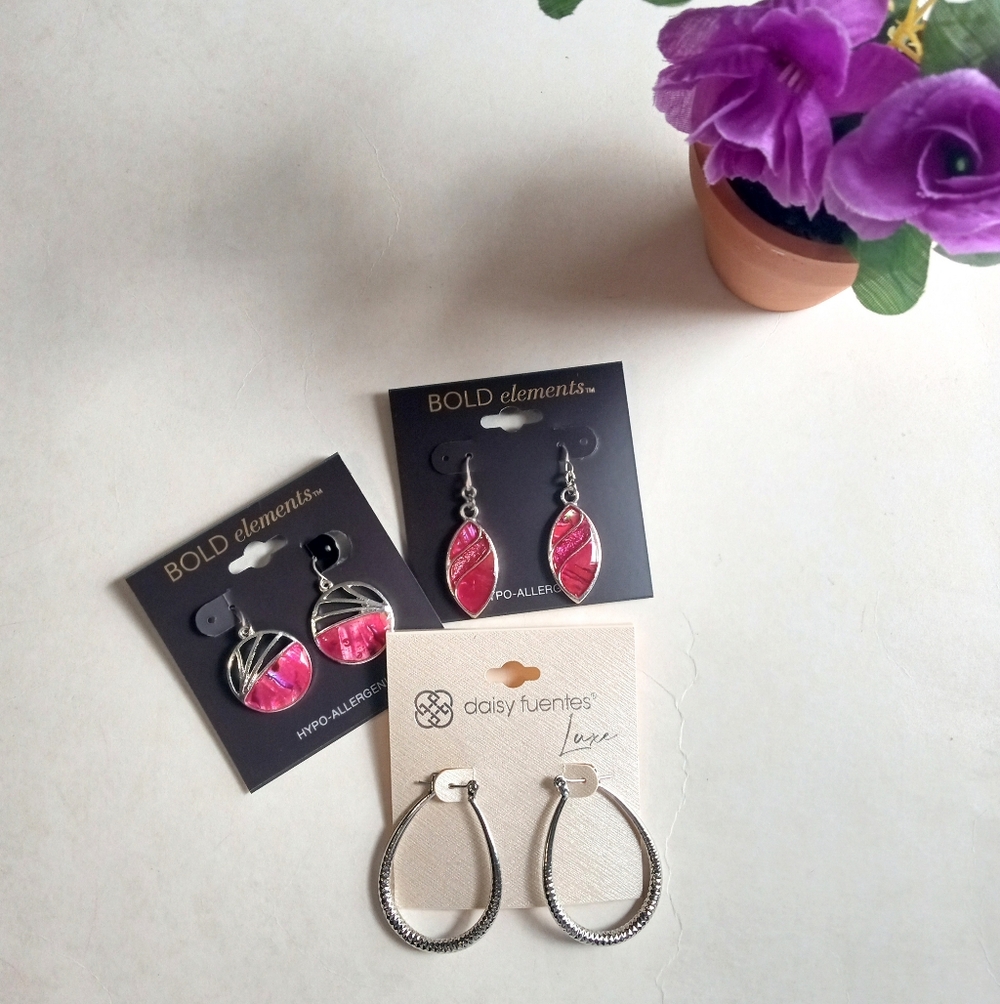 Bold Elements & Daisy Fuentes Luxe 3 Pairs Earrings Brand New - Picture 1 of 3